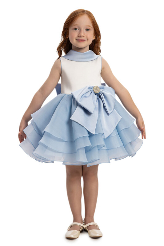 Blue Baby Girl Satin Dress 6-24 MONTH - 3