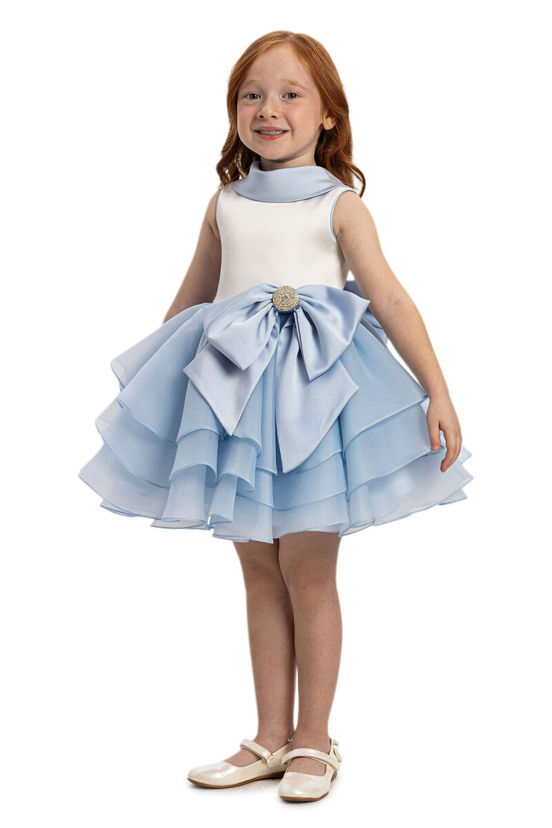 Blue Baby Girl Satin Dress 6-24 MONTH - 4