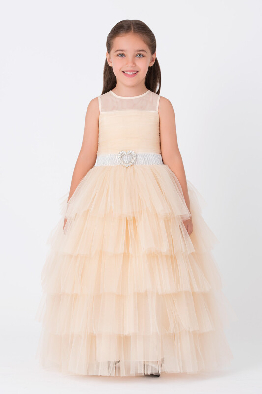 Beige Girls Maxi Tulle Dress 3-7 AGE 