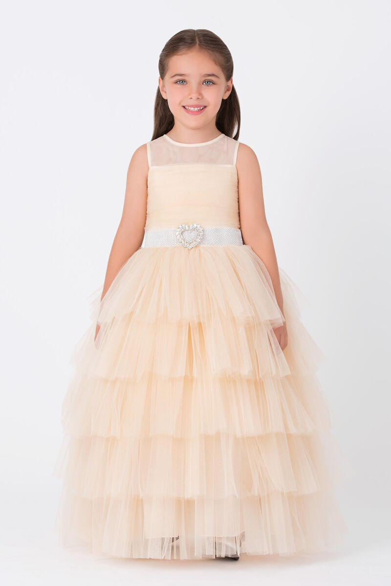 Beige Girls Maxi Tulle Dress 3-7 AGE - 1