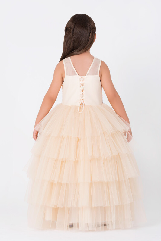 Beige Girls Maxi Tulle Dress 3-7 AGE - 3