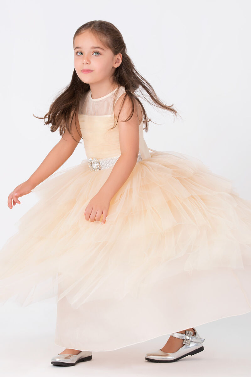 Beige Girls Maxi Tulle Dress 3-7 AGE - 4