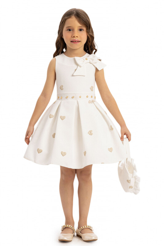 Beige Girls Dress and Matching Heart Bag 3-7 AGE 