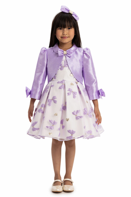 Lilac Bow Dress with Bolero and Hair Accessory 3-7 AGE - 3