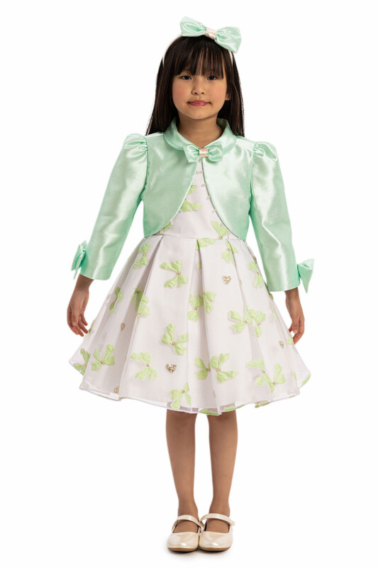 Green Bow Dress with Bolero and Hair Accessory 3-7 AGE - 4