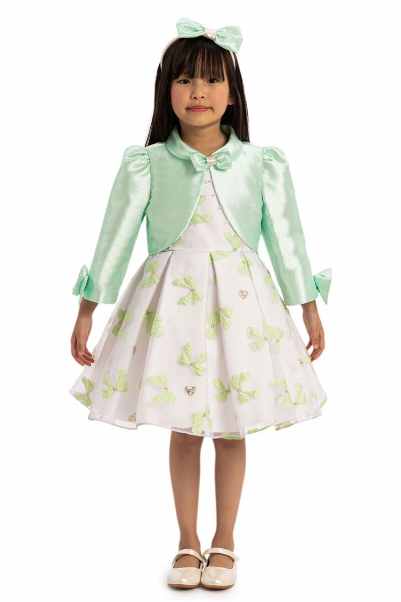 Green Bow Dress with Bolero and Hair Accessory 3-7 AGE - 5