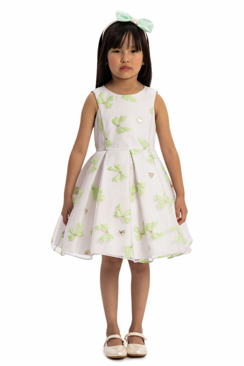 Green Bow Dress with Bolero and Hair Accessory 3-7 AGE - 10