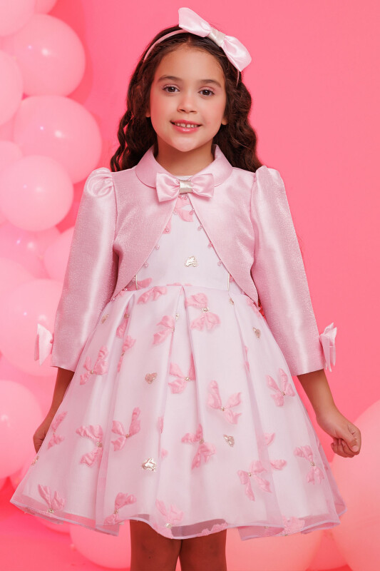 Pink Bow Dress with Bolero and Hair Accessory 3-7 AGE 