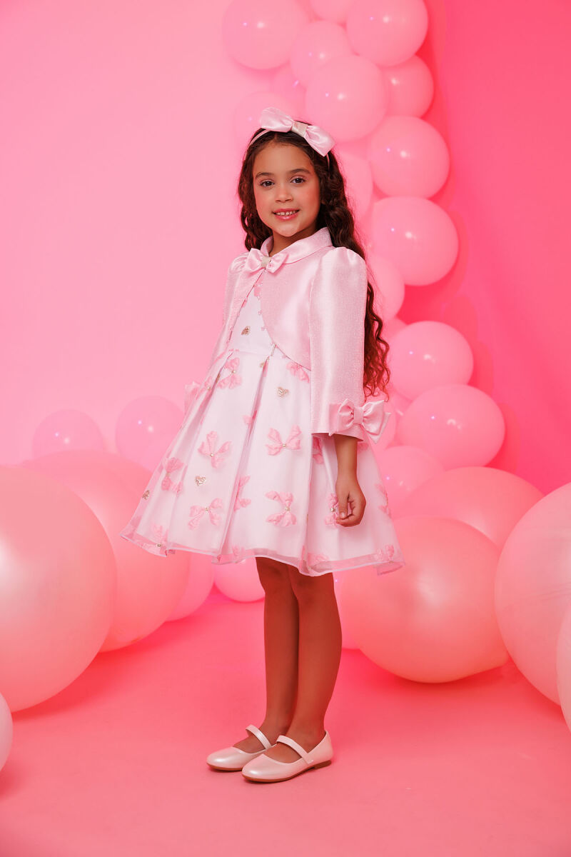 Pink Bow Dress with Bolero and Hair Accessory 3-7 AGE - 3