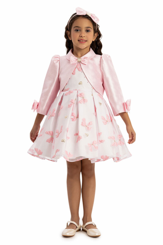 Pink Bow Dress with Bolero and Hair Accessory 3-7 AGE - 4