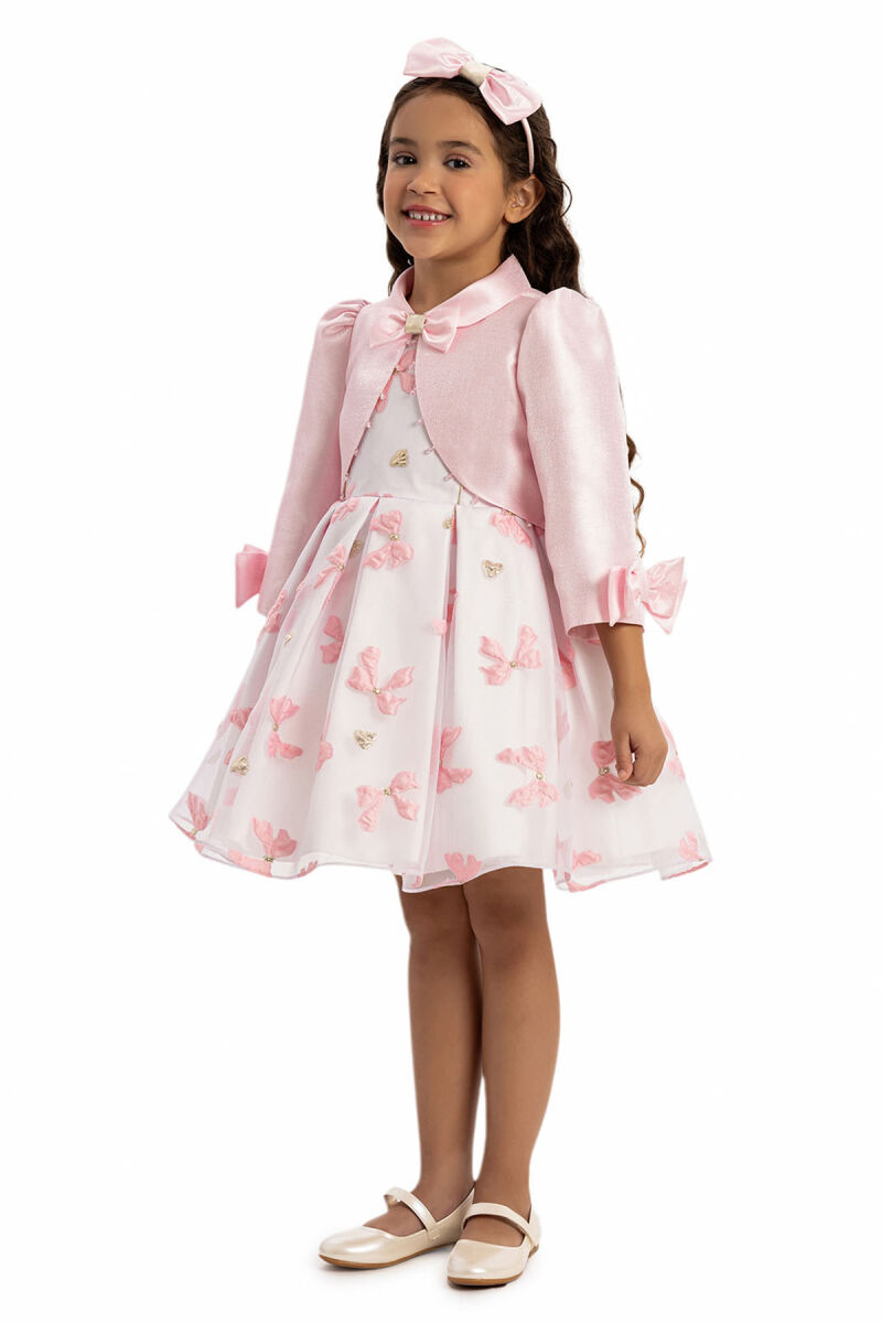 Pink Bow Dress with Bolero and Hair Accessory 3-7 AGE - 5