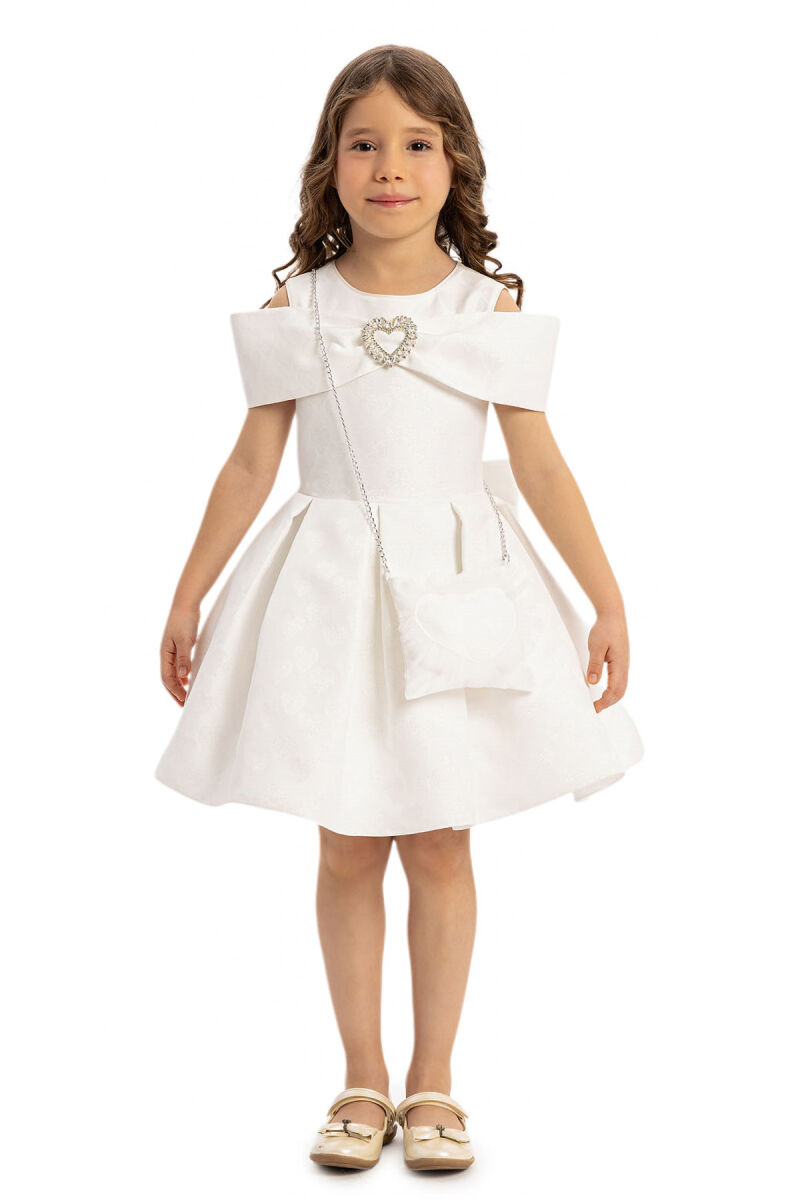 Ecru Heart Pattern Dress with Matching Bag 3-7 AGE - 3