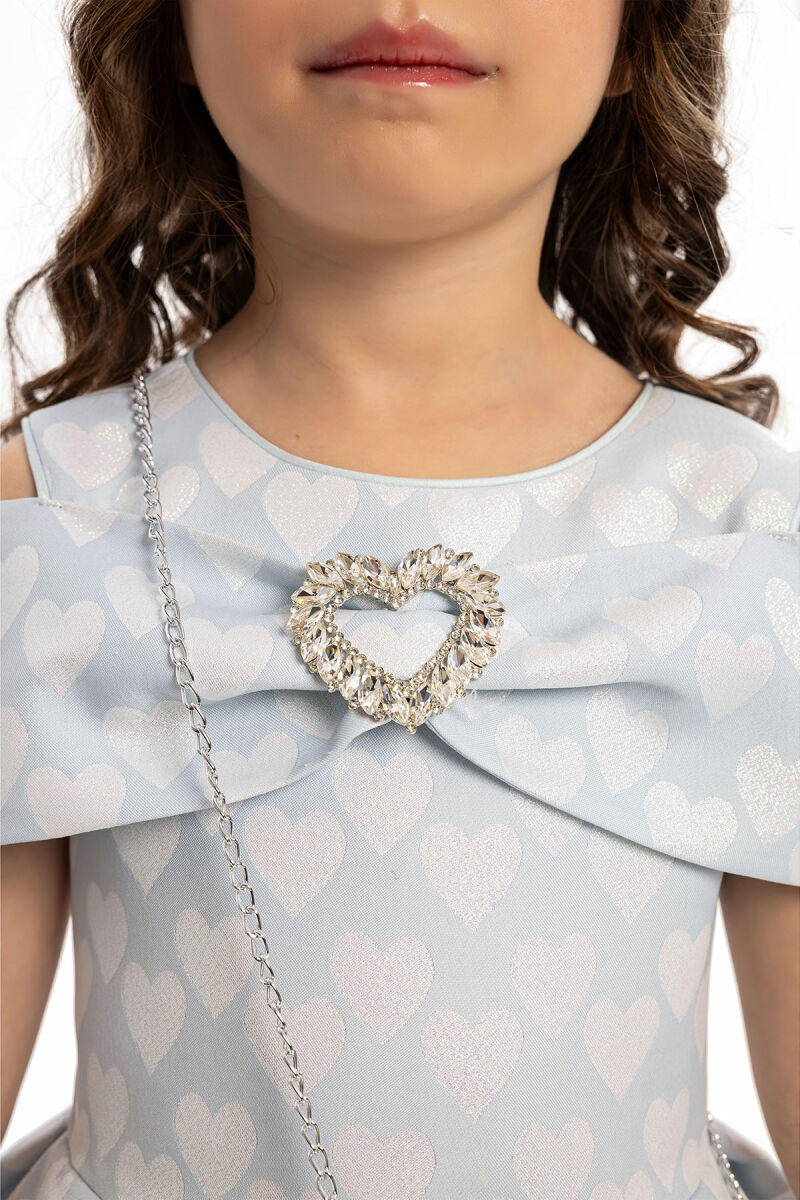 Blue Heart Pattern Dress with Matching Bag 3-7 AGE - 6