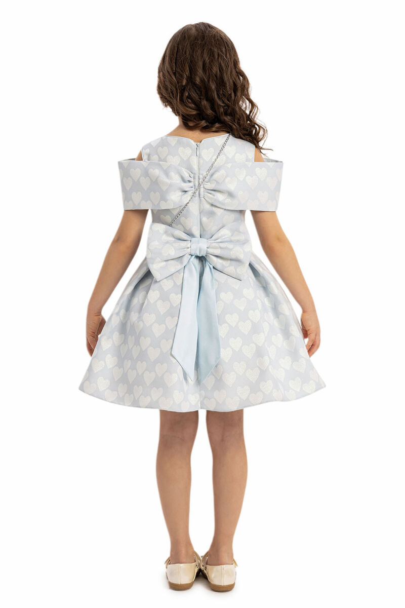 Blue Heart Pattern Dress with Matching Bag 3-7 AGE - 7