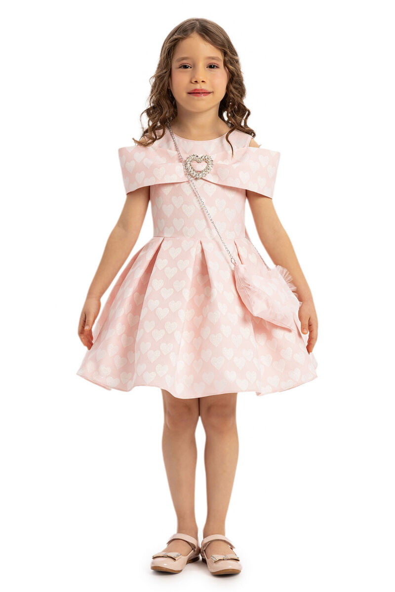 Powder Heart Pattern Dress with Matching Bag 3-7 AGE - 3