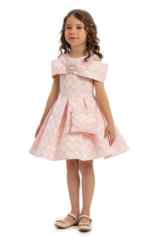 Powder Heart Pattern Dress with Matching Bag 3-7 AGE - 4