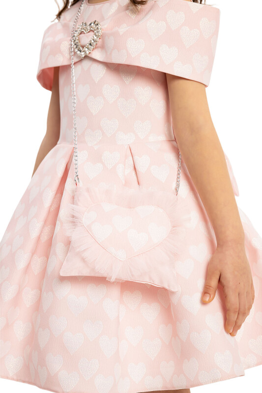 Powder Heart Pattern Dress with Matching Bag 3-7 AGE - 5