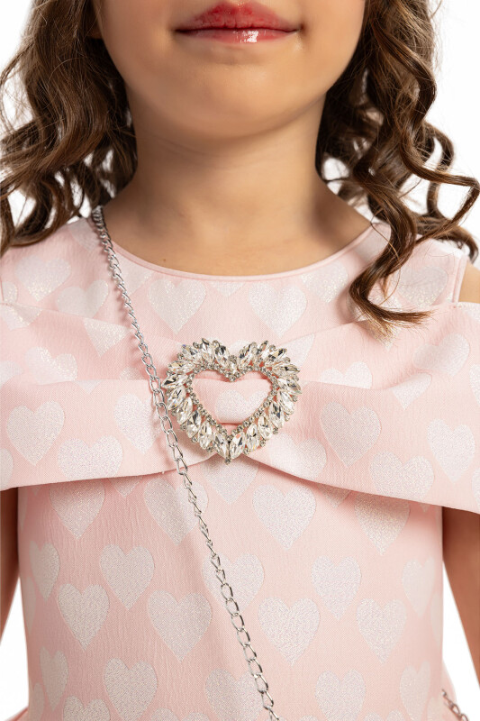 Powder Heart Pattern Dress with Matching Bag 3-7 AGE - 6