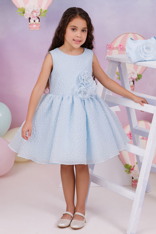 Blue Textured Dress with Matching Bag 3-7 AGE 