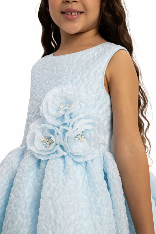 Blue Textured Dress with Matching Bag 3-7 AGE - 5