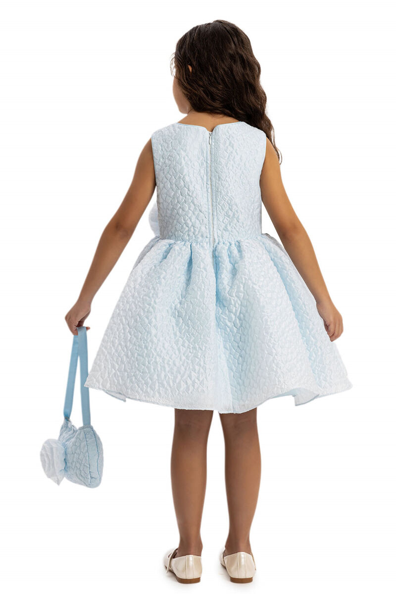 Blue Textured Dress with Matching Bag 3-7 AGE - 8