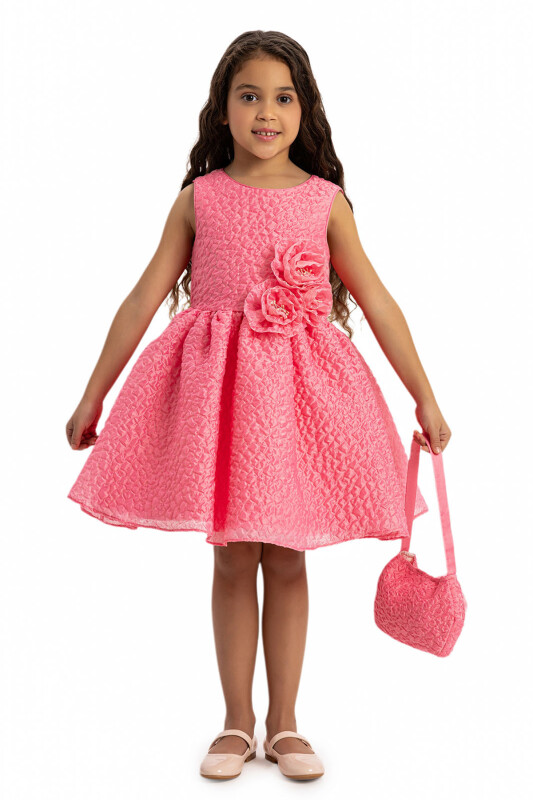 Fuchsia Textured Dress with Matching Bag 3-7 AGE - 4