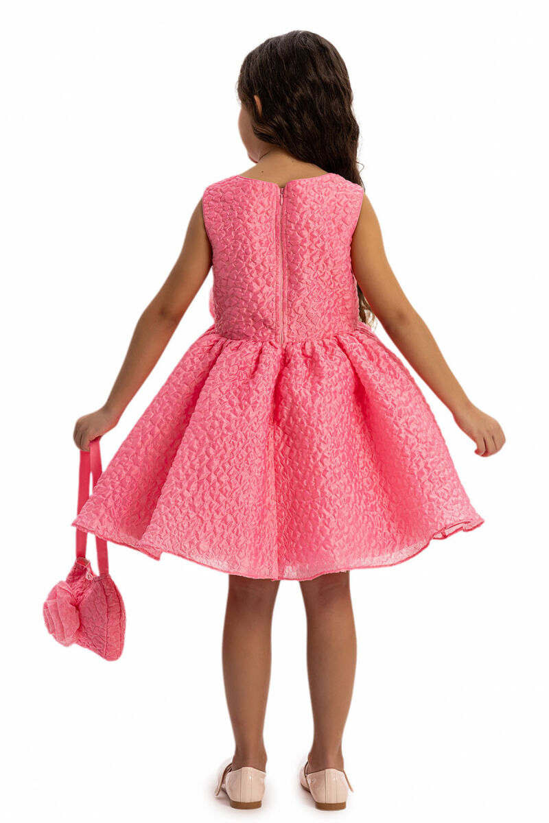 Fuchsia Textured Dress with Matching Bag 3-7 AGE - 8