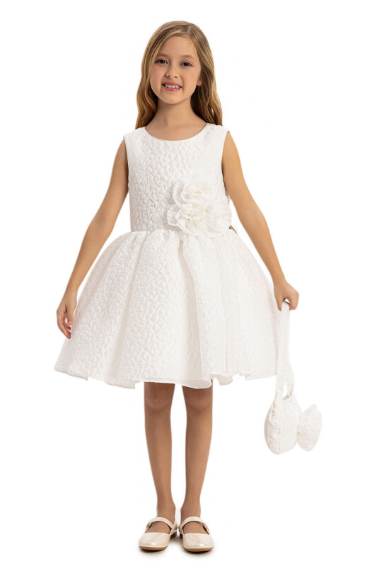 Ecru Textured Dress with Matching Bag 3-7 AGE 