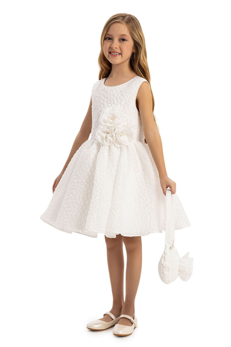 Ecru Textured Dress with Matching Bag 3-7 AGE - 2