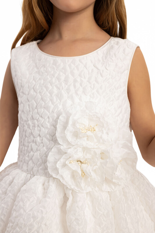 Ecru Textured Dress with Matching Bag 3-7 AGE - 3