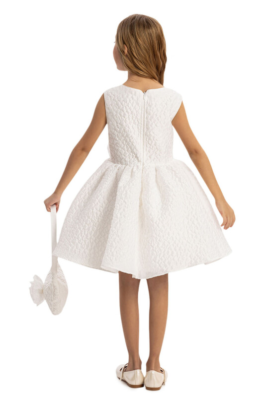 Ecru Textured Dress with Matching Bag 3-7 AGE - 5