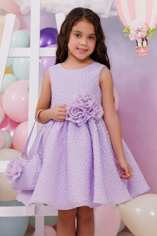 Lilac Textured Dress with Matching Bag 3-7 AGE 