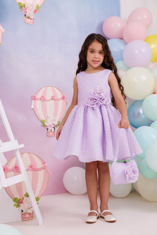 Lilac Textured Dress with Matching Bag 3-7 AGE - 2