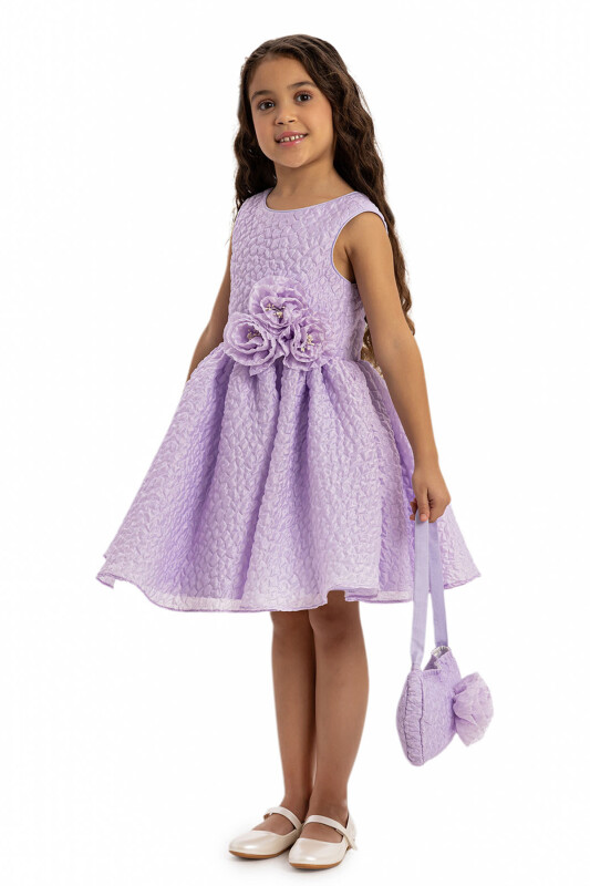 Lilac Textured Dress with Matching Bag 3-7 AGE - 5