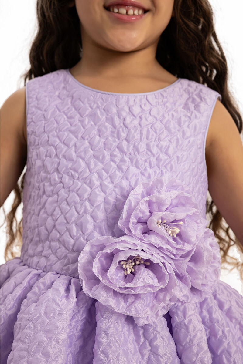 Lilac Textured Dress with Matching Bag 3-7 AGE - 6