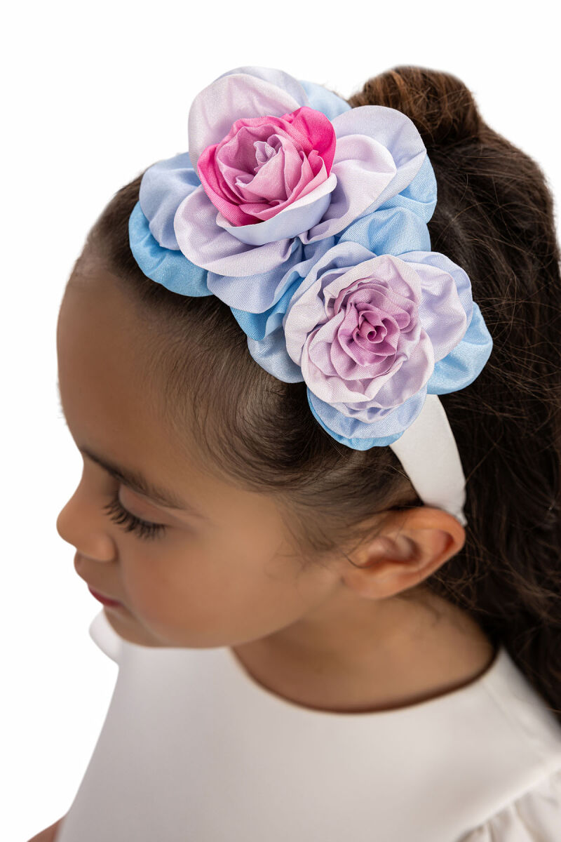 Blue Ombre Satin Dress with Floral Hair Accessory 3-7 AGE - 5