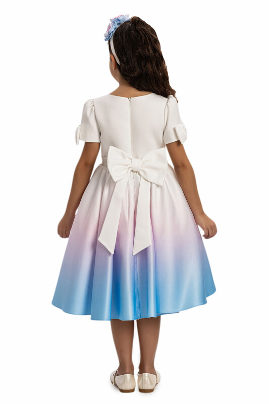 Blue Ombre Satin Dress with Floral Hair Accessory 3-7 AGE - 6