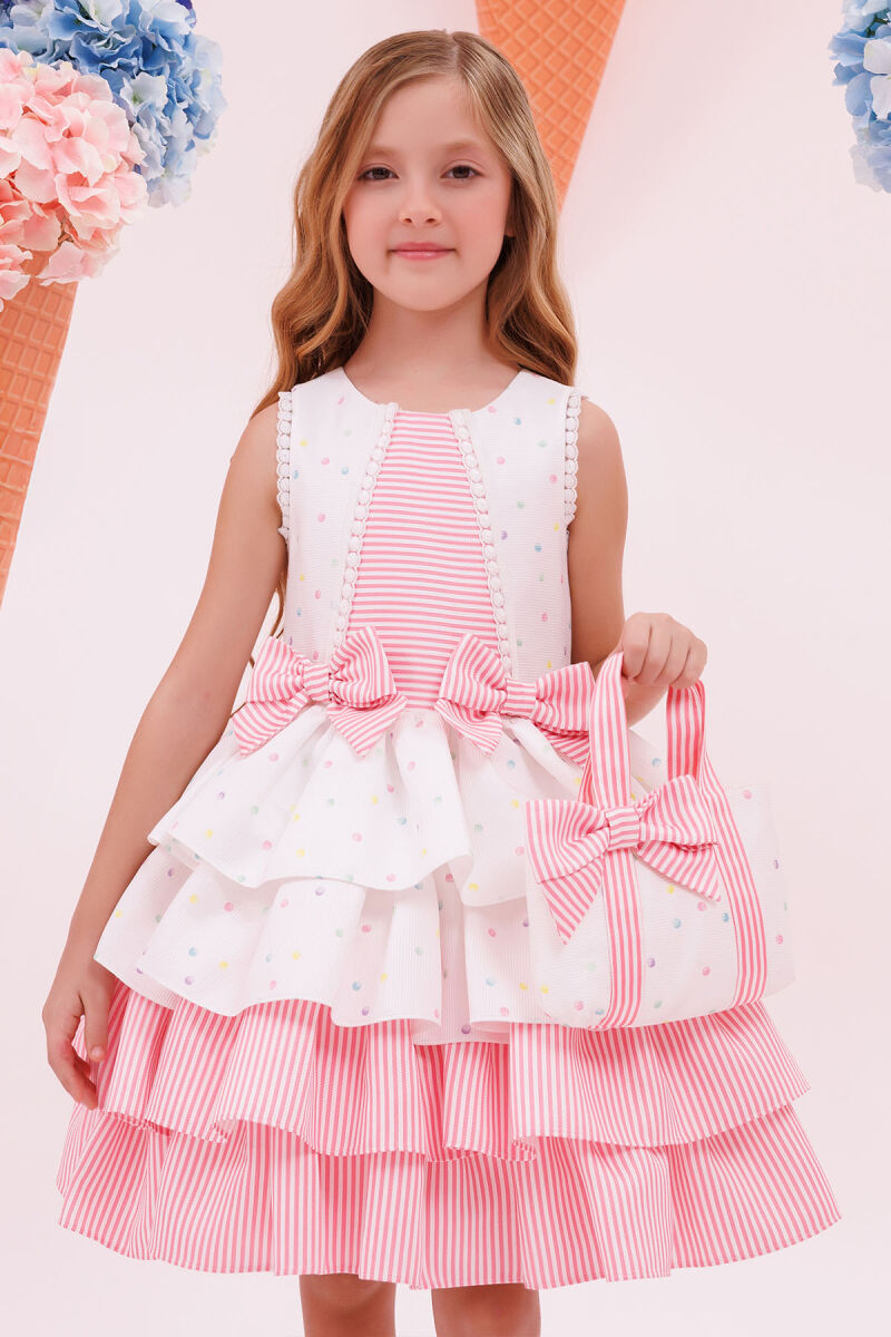 Fuchsia Polka Dot Layered Dress 3-7 AGE - 1