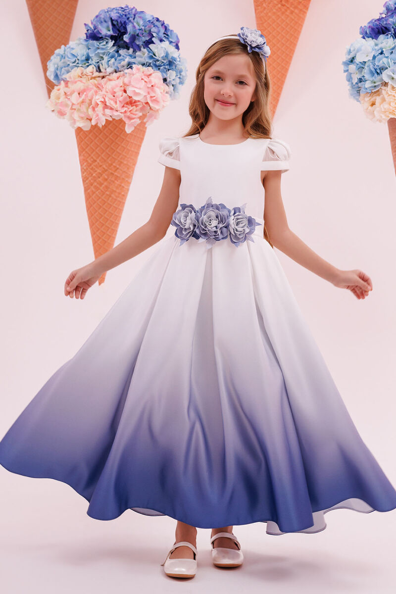 Blue Satin Ombre Dress 8-14 AGE - 1