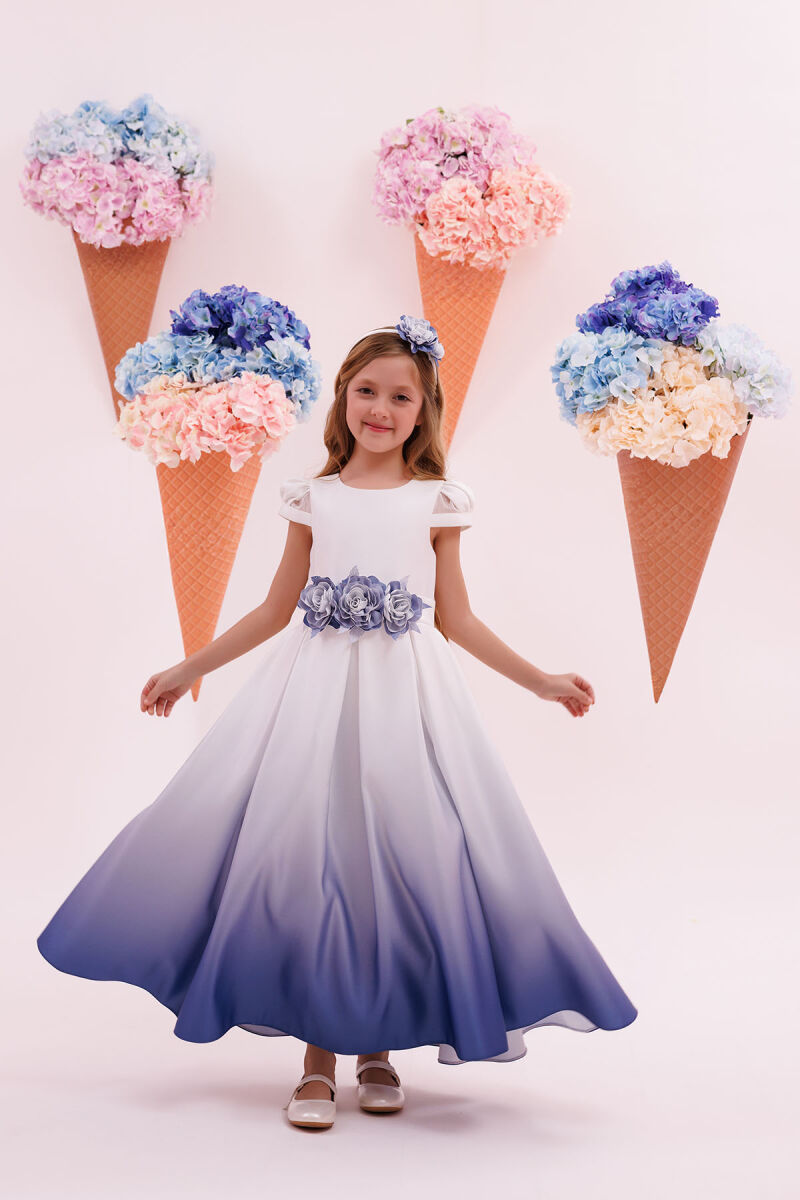 Blue Satin Ombre Dress 8-14 AGE - 3