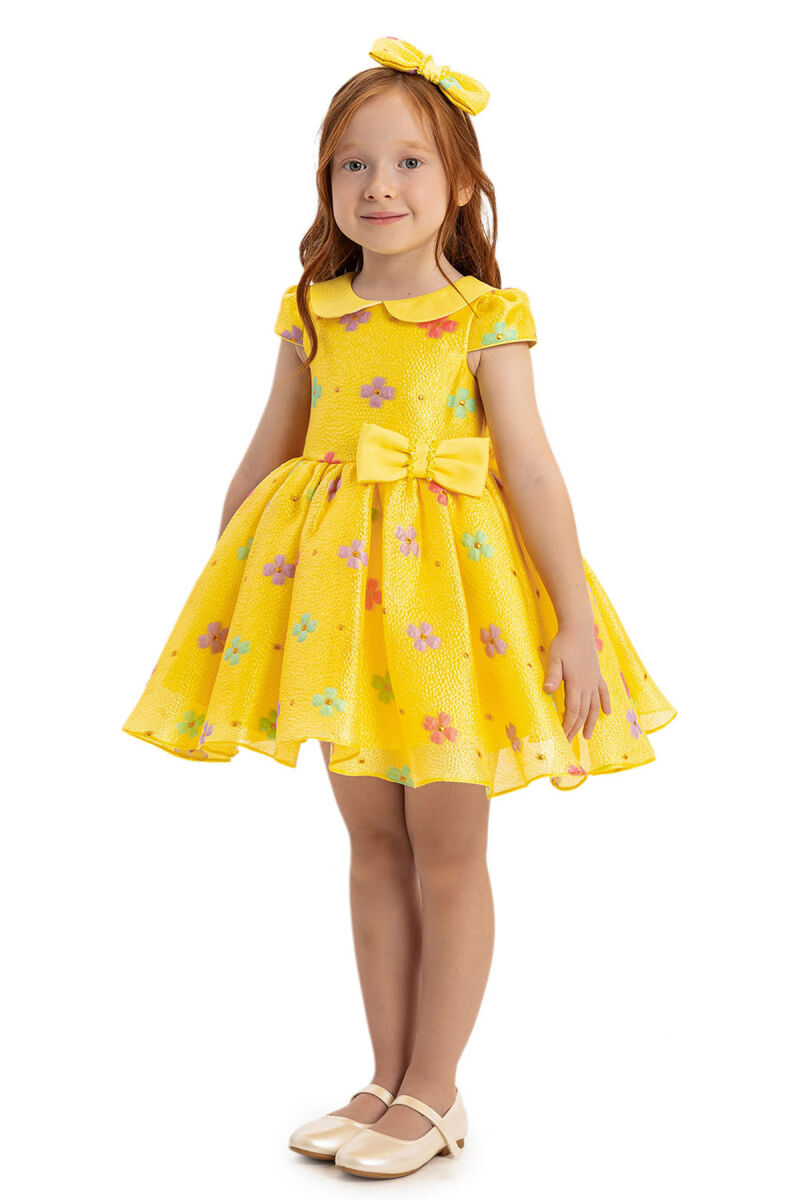 Yellow Baby Floral Dress with Hair Accessory 6-24 MONTH - 3