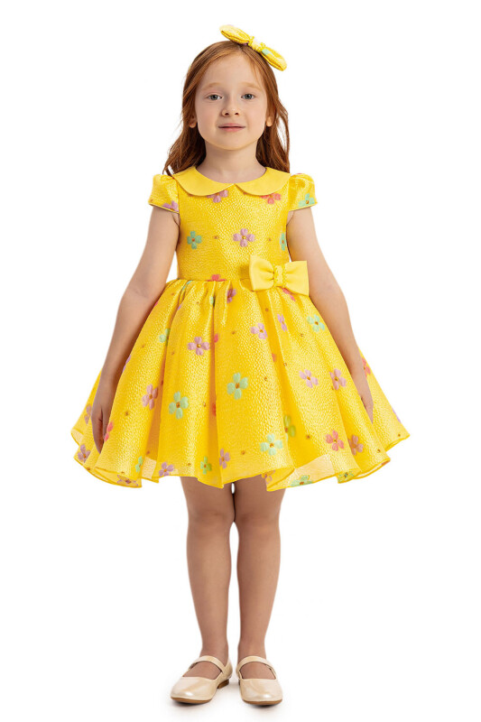 Yellow Baby Floral Dress with Hair Accessory 6-24 MONTH - 4