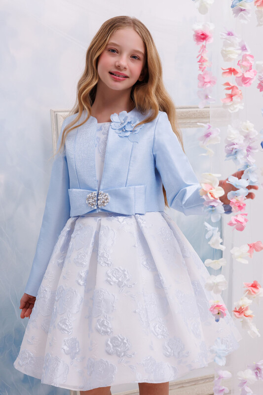 Blue Dress with Elegant Matching Bolero 8-14 AGE - 3