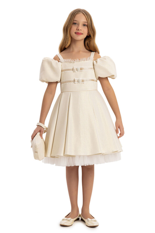 Beige Girls Dress with Bag 8-14 AGE - 4