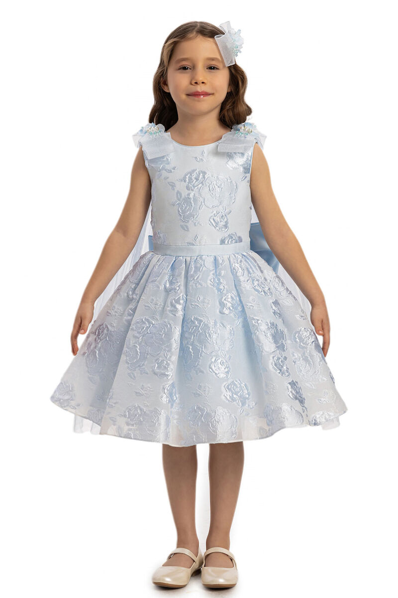 Blue Jacquard Dress with Tulle Cape 3-7 AGE - 1