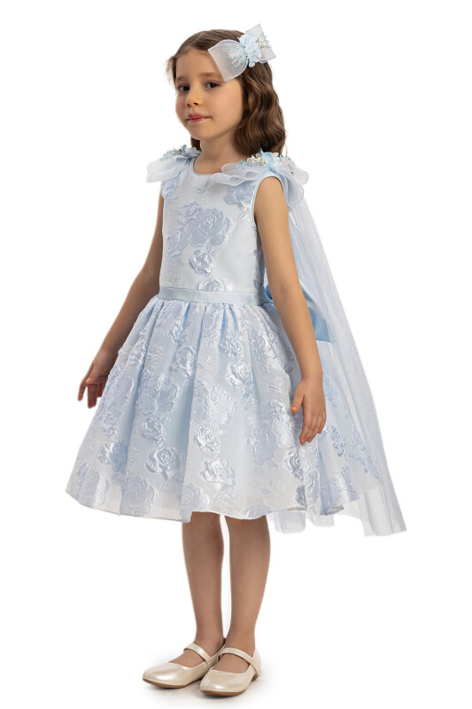 Blue Jacquard Dress with Tulle Cape 3-7 AGE - 2