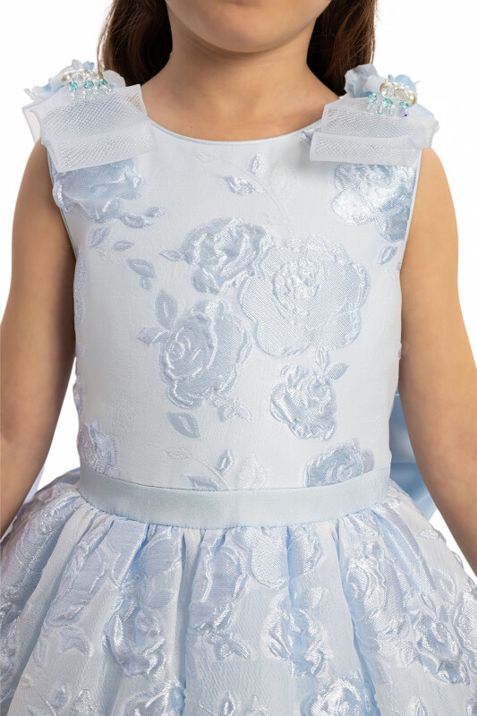 Blue Jacquard Dress with Tulle Cape 3-7 AGE - 3