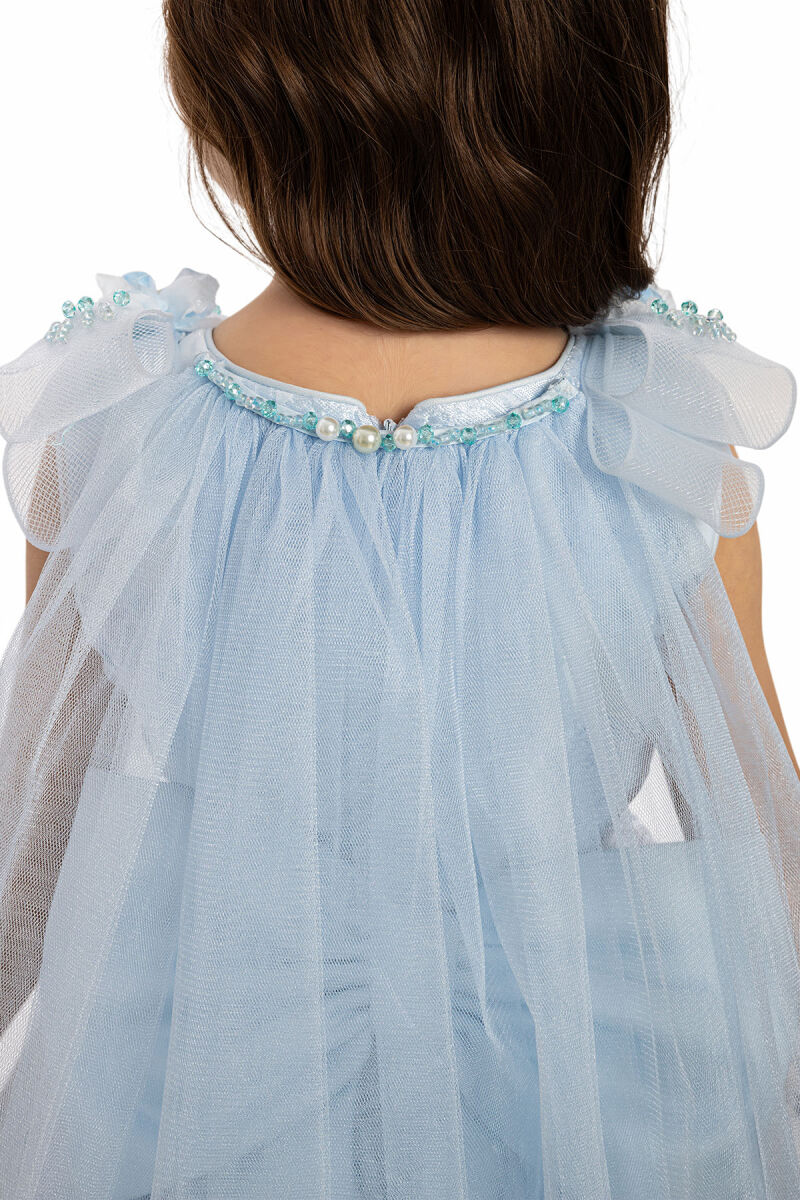 Blue Jacquard Dress with Tulle Cape 3-7 AGE - 6