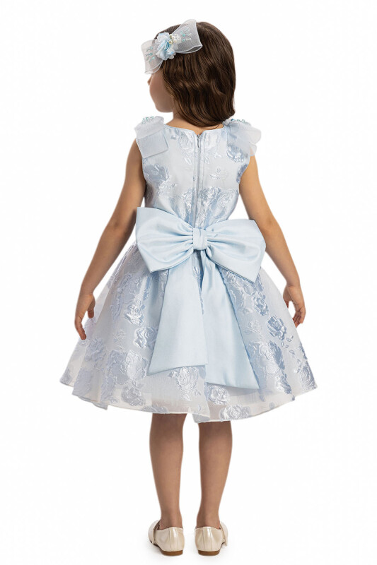 Blue Jacquard Dress with Tulle Cape 3-7 AGE - 7