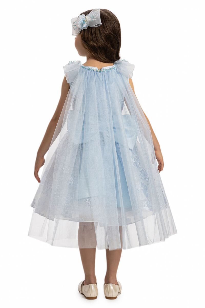 Blue Jacquard Dress with Tulle Cape 3-7 AGE - 8